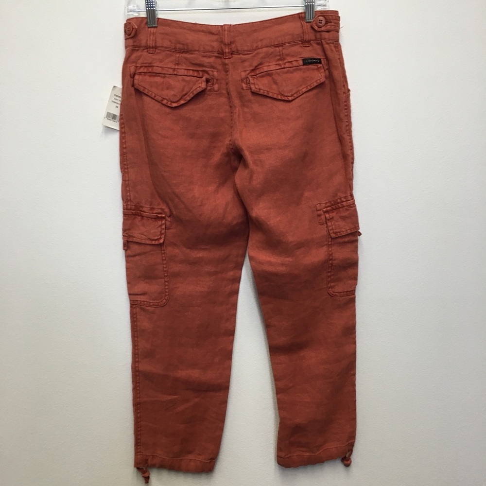 Sanctuary 100% Linen Crop Cargo Pants 28 Red Terracotta Casual Relaxed Lagenlook - Picture 11 of 11